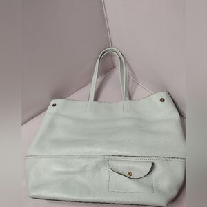 J. Crew All Day  Pebble Leather Shoulder Tote Bag Pockets Travel Overnight